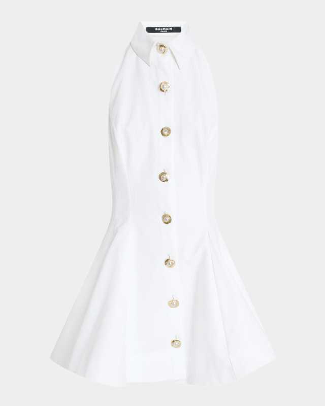Halter Popeline Fit-&-Flare Mini Shirtdress